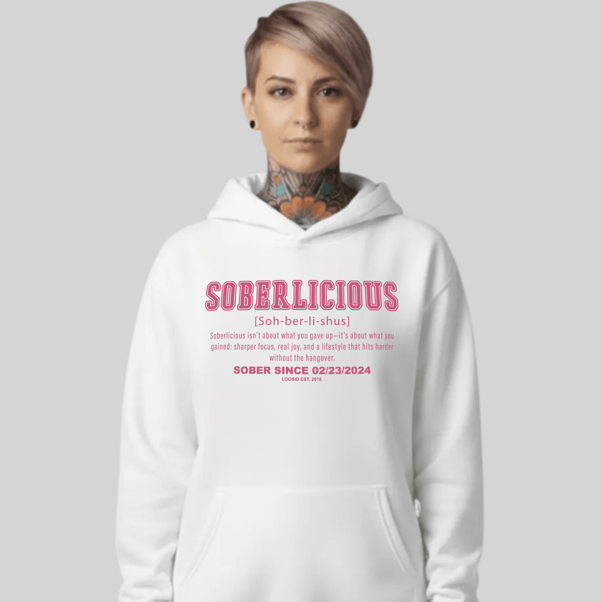 Soberlicious Definition Hoodie w Custom Sobriety Date Recovery Hoodie back view (view 7)