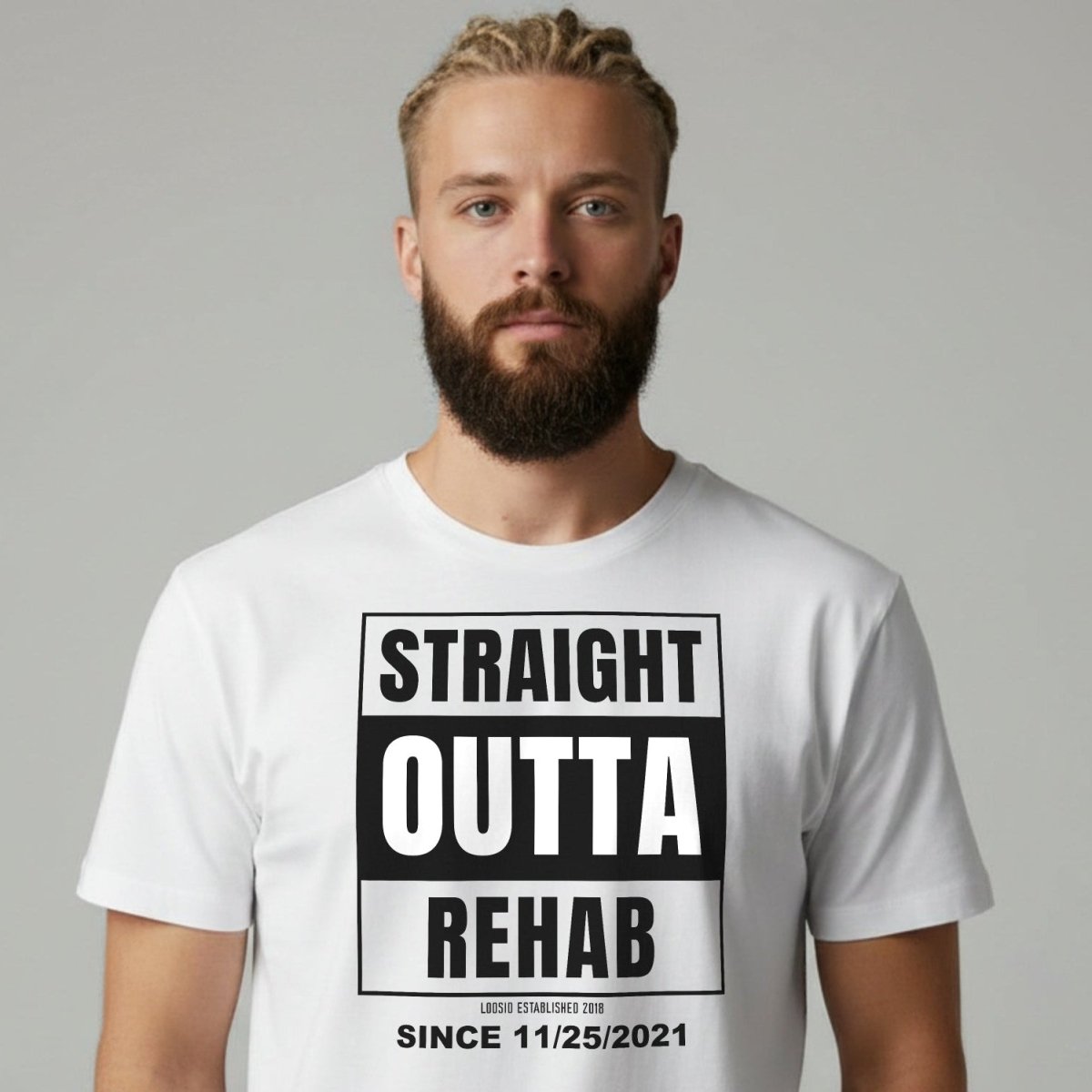 Straight Outta Rehab Sober T Shirt fit detail (view 9)
