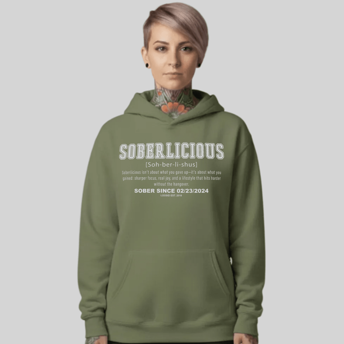 Soberlicious Definition Hoodie w Custom Sobriety Date Recovery Hoodie packaging detail (view 28)
