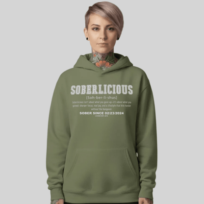 Soberlicious Definition Hoodie w Custom Sobriety Date Recovery Hoodie packaging detail (view 28)