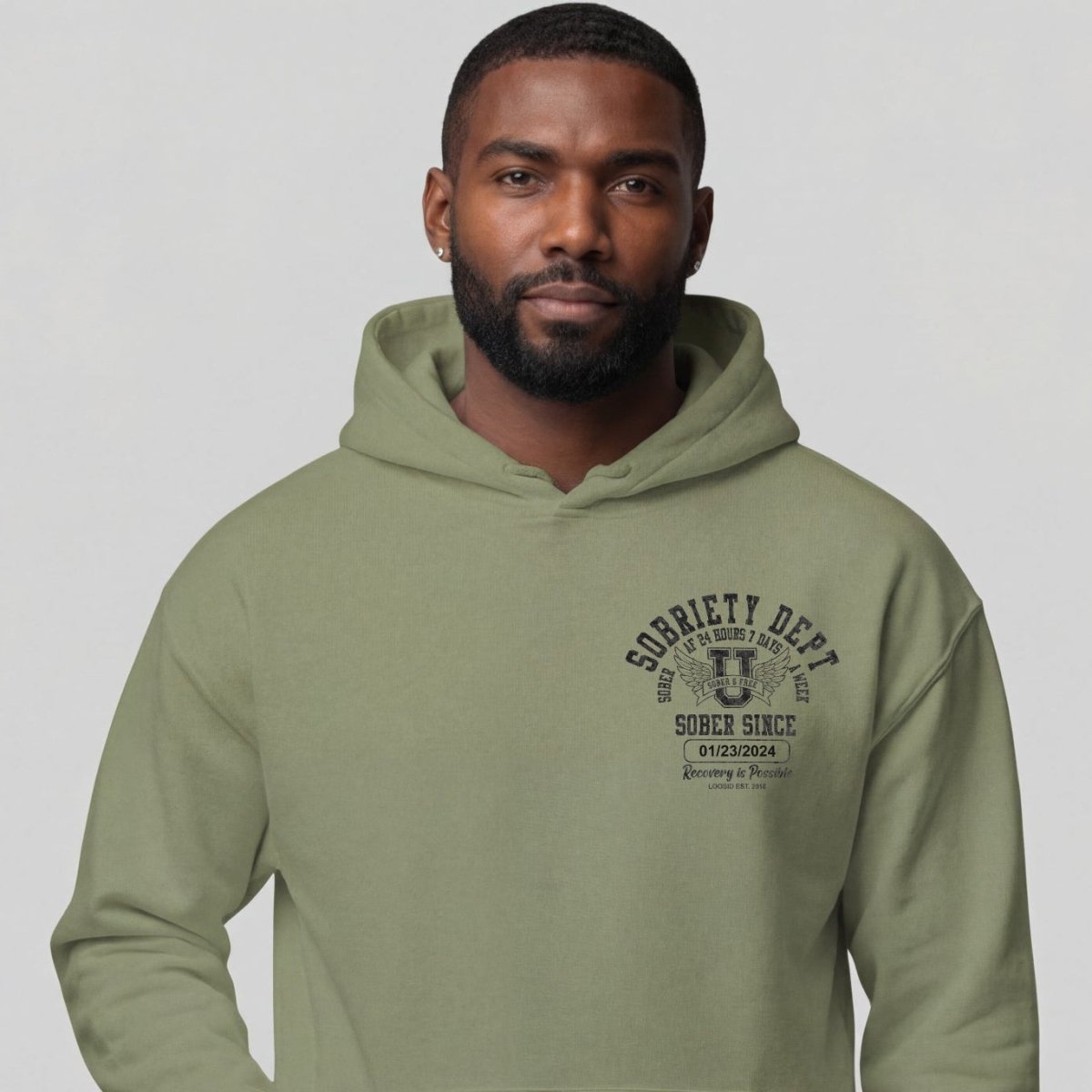 Sobriety Dept Recovery Hoodie fit detail (view 39)