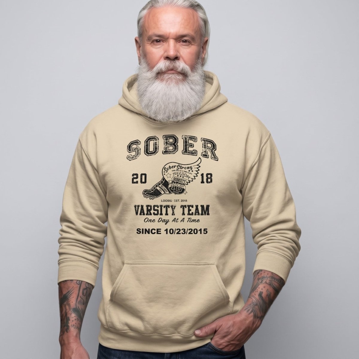 Sober Varsity Team Recovery Hoodie flat lay styled image (view 33)