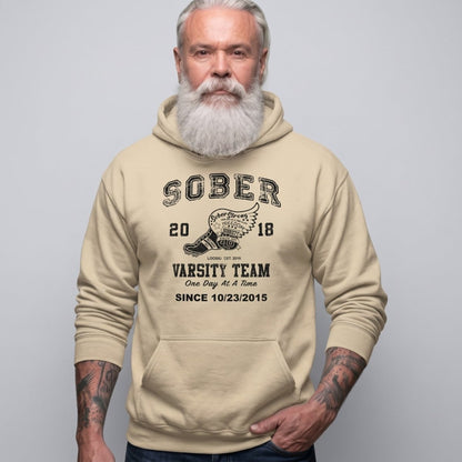 Sober Varsity Team Recovery Hoodie flat lay styled image (view 33)