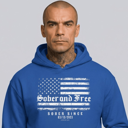 Sober and Free Custom Sobriety Date Recovery Hoodie flat lay styled image (view 13)