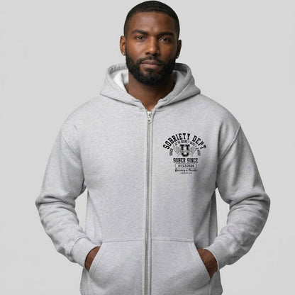 Sobriety Dept 24 7 Zip Recovery Hoodie lifestyle view (view 5)