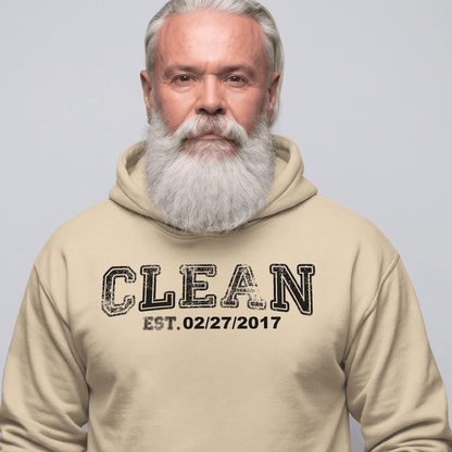 Clean Collegiate Hoodie W Personalize Recovery Date Recovery Hoodie featuring the design (view 21)