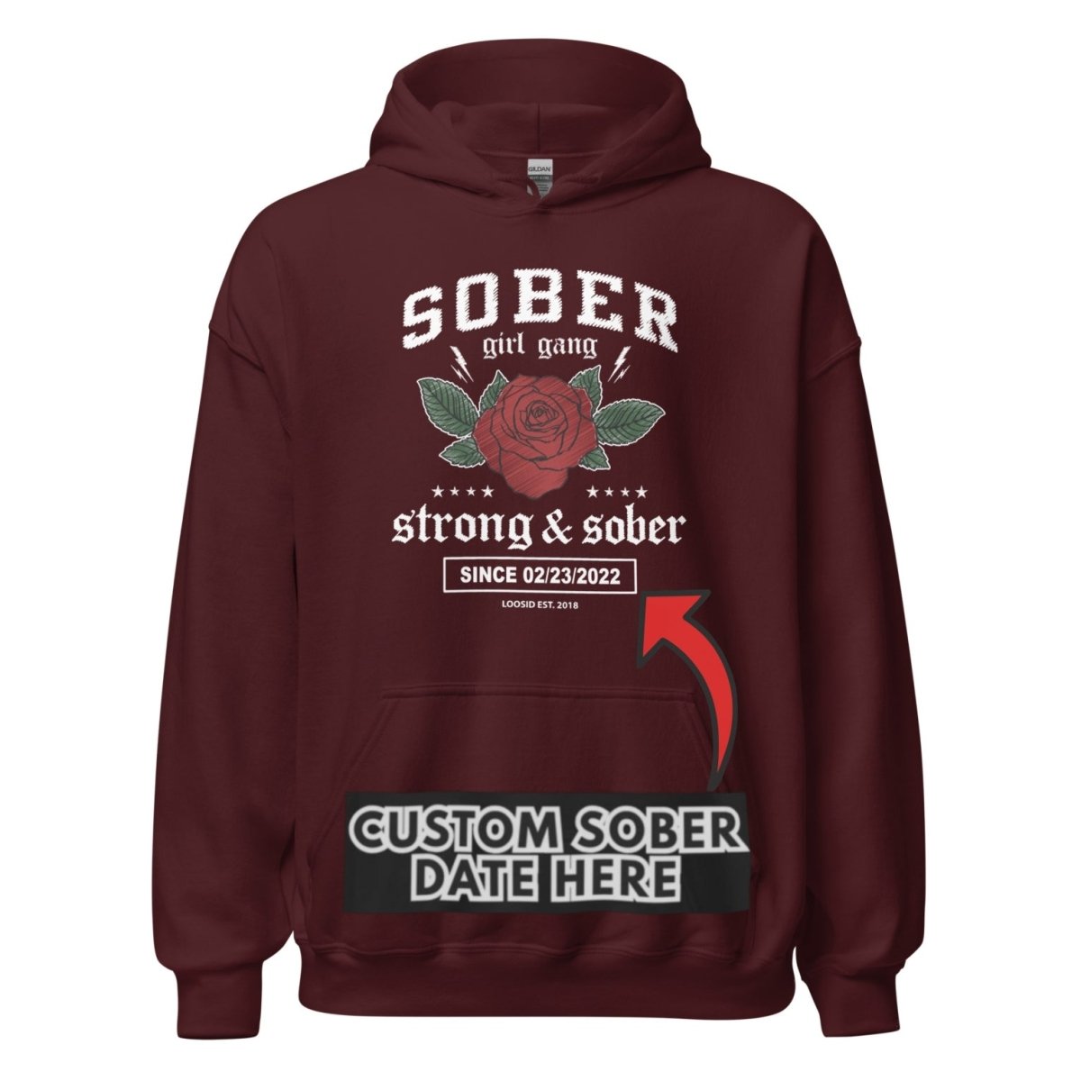 Sober Girl Gang Strong & Sober Crest Recovery Hoodie side view (view 36)