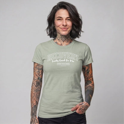 Recovery Looks Good On Me Women garment dyed Sober T Shirt close-up view (view 22)