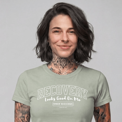 Recovery Looks Good On Me Women garment dyed Sober T Shirt featuring the design (view 21)