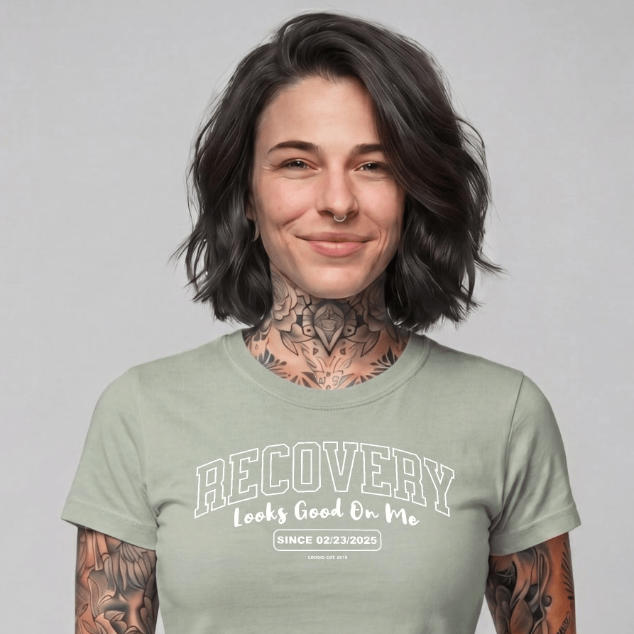 Recovery Looks Good On Me Women garment dyed Sober T Shirt featuring the design (view 21)