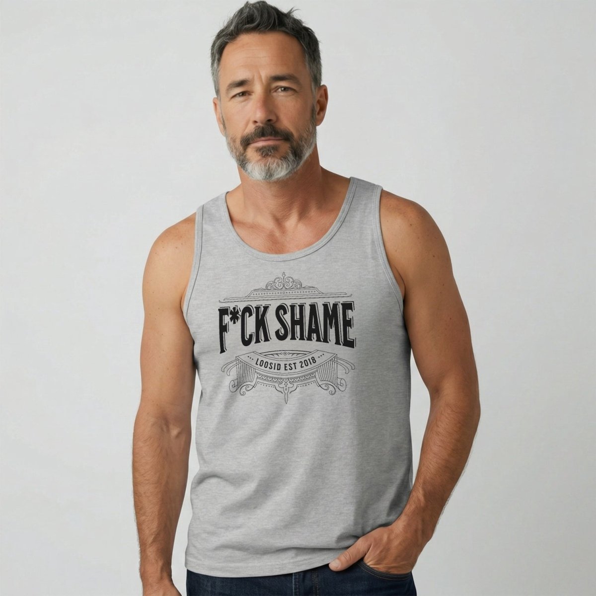 F*ck Shame Sober Tank Top graphic detail (view 4)