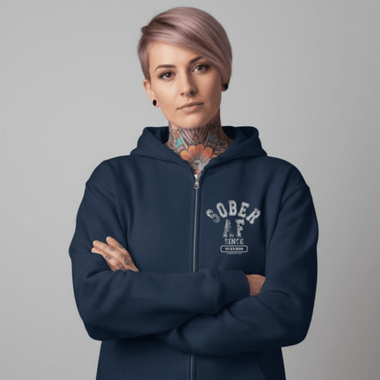 Sober AF Since Zip Recovery Hoodie fit detail (view 9)