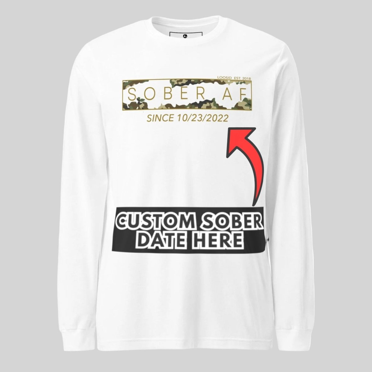 Sober AF Camo Long Sleeve Sober T Shirt back view (view 27)