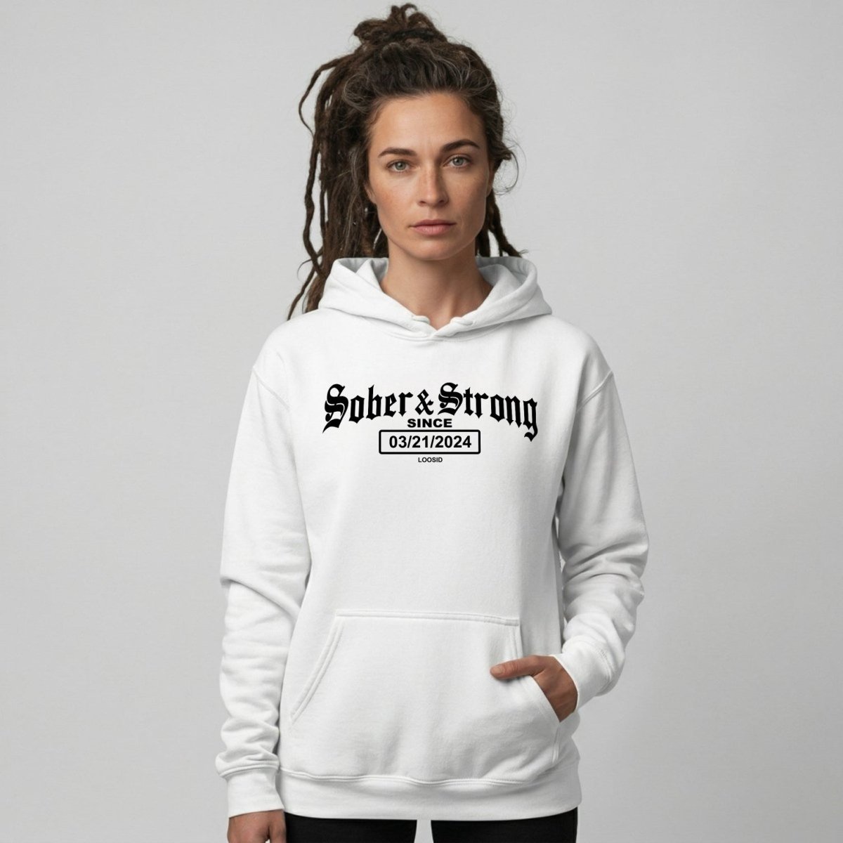 Old School Sober & Strong Recovery Hoodie side view (view 36)