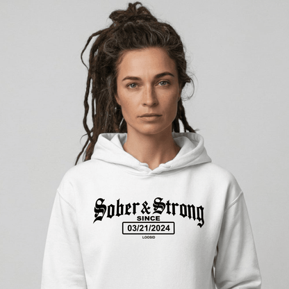 Old School Sober & Strong Recovery Hoodie lifestyle view (view 35)