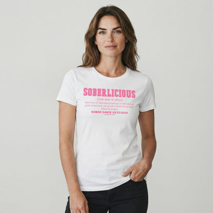 Soberlicious Definition w Custom Sobriety Date Sober T Shirt product photo (view 10)