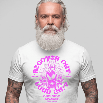 Recover Out Loud Sober T Shirt flat lay styled image (view 13)