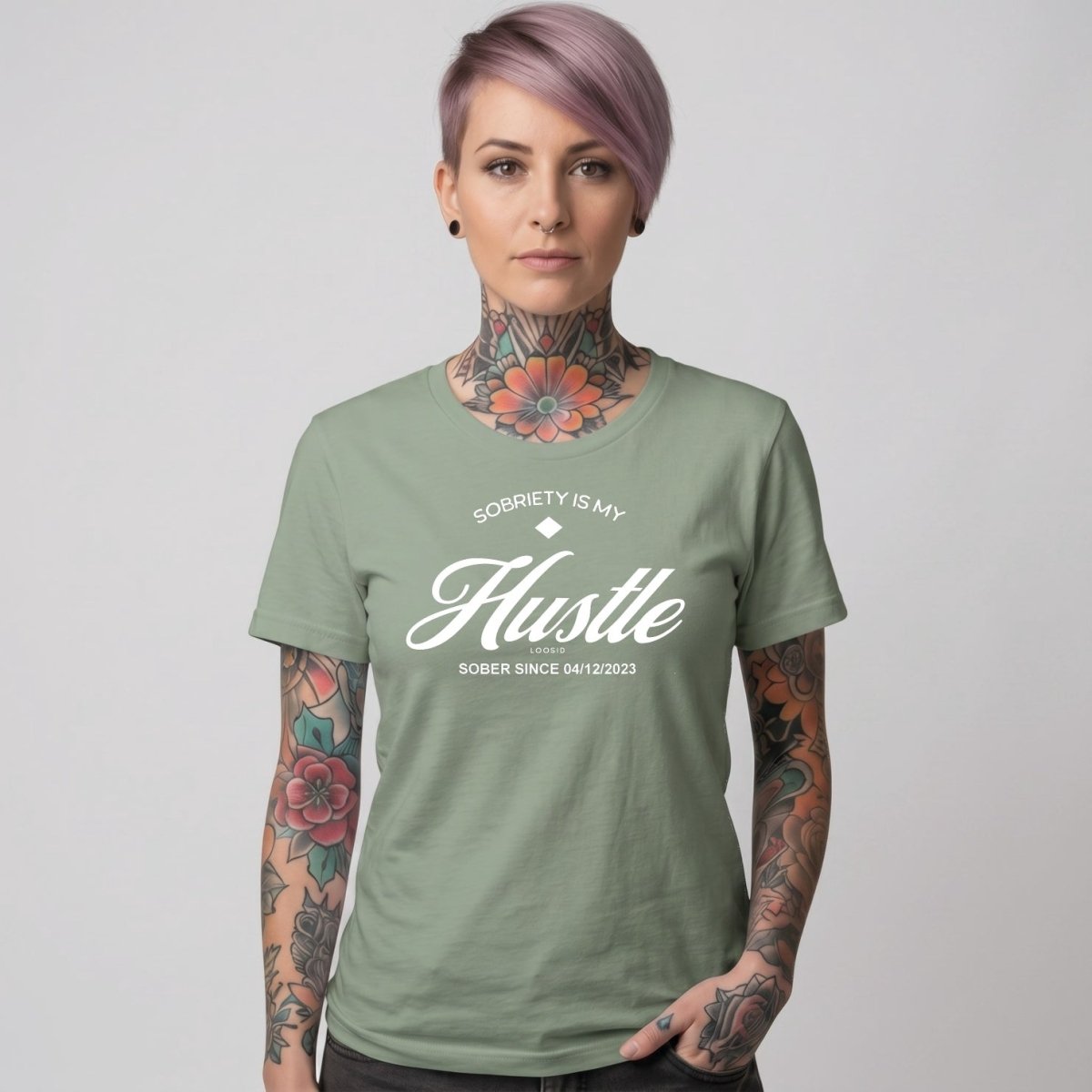Sobriety is My Hustle Sober T Shirt lifestyle view (view 25)