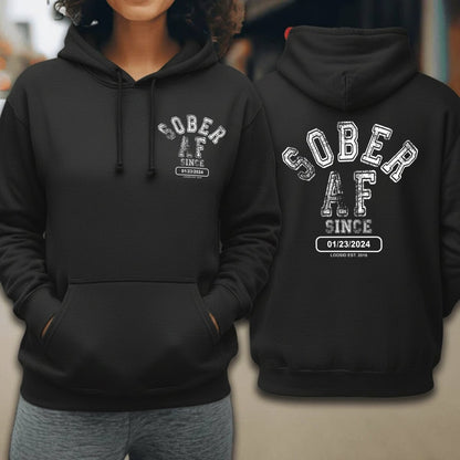 Sober AF Recovery Hoodie close-up view (view 2)