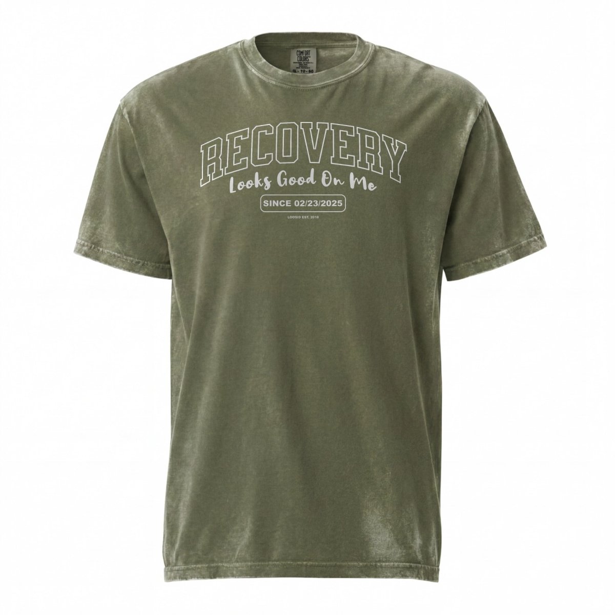 Recovery Looks Good On You Unisex garment dyed Sober T Shirt close-up view (view 12)