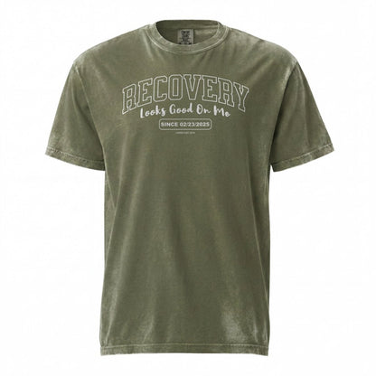 Recovery Looks Good On You Unisex garment dyed Sober T Shirt close-up view (view 12)