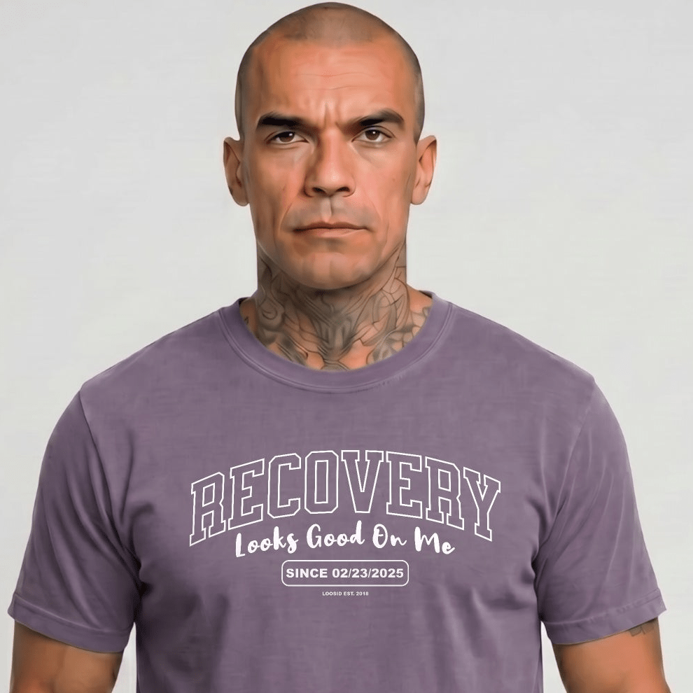 Recovery Looks Good On You Unisex garment dyed Sober T Shirt fit detail (view 19)