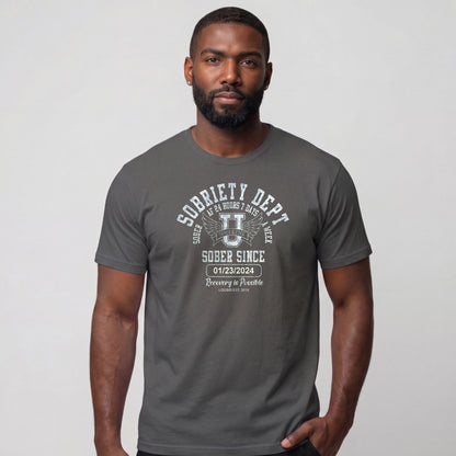 Sobriety Dept Men's T-Shirt with Custom Sobriety Date