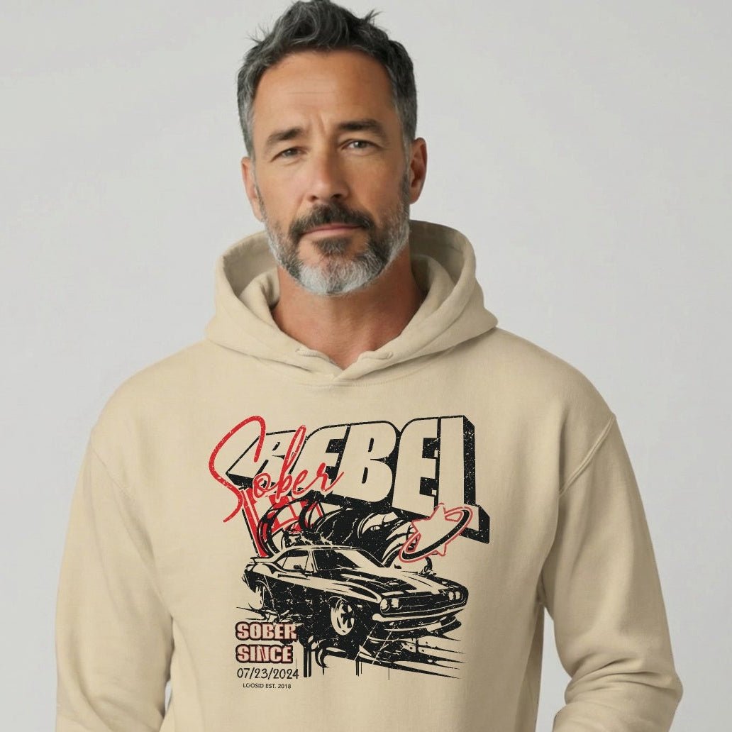 Sober Rebel Custom Sobriety Date Recovery Hoodie back view (view 17)
