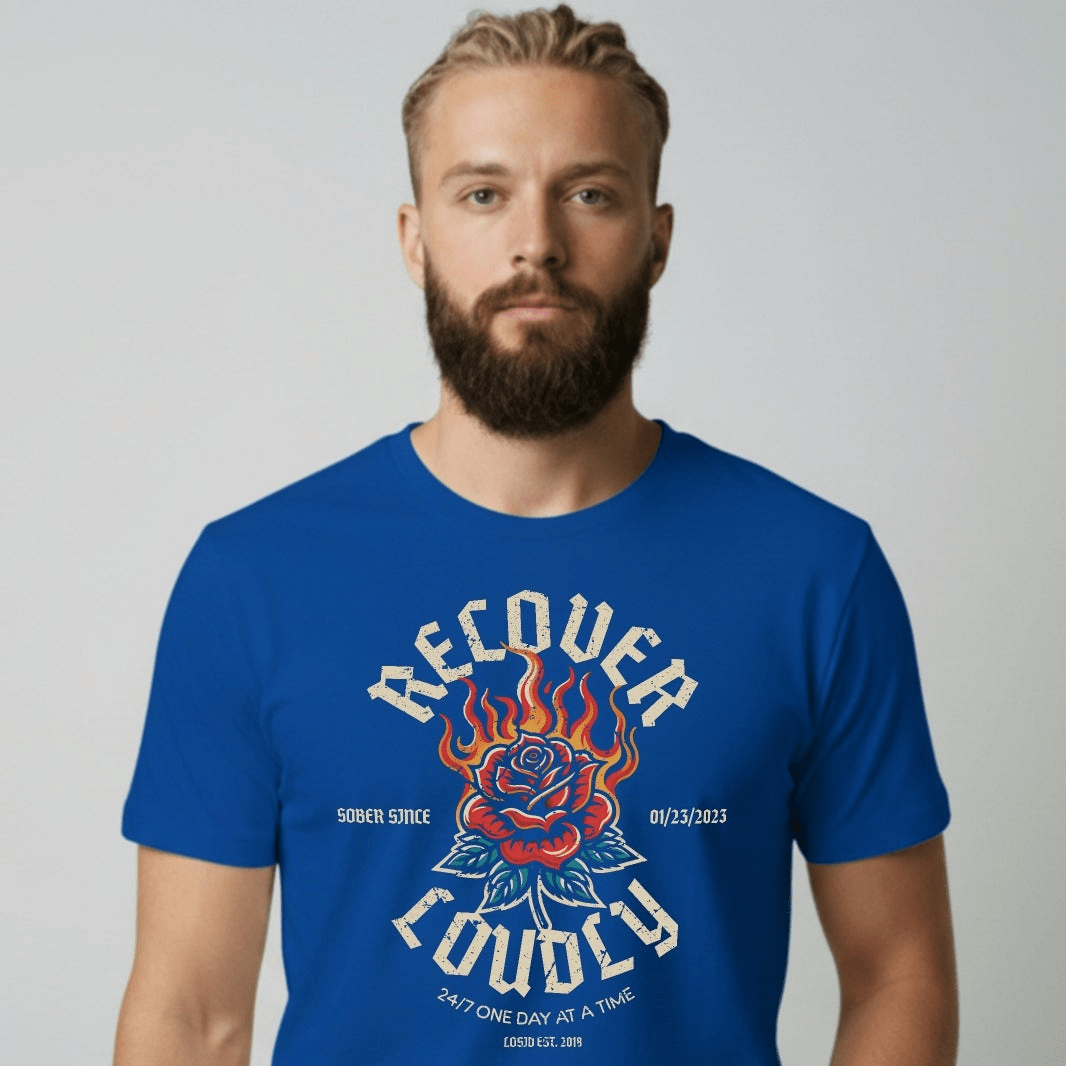 Recover Loudly Sober T Shirt with Custom Sobriety Date