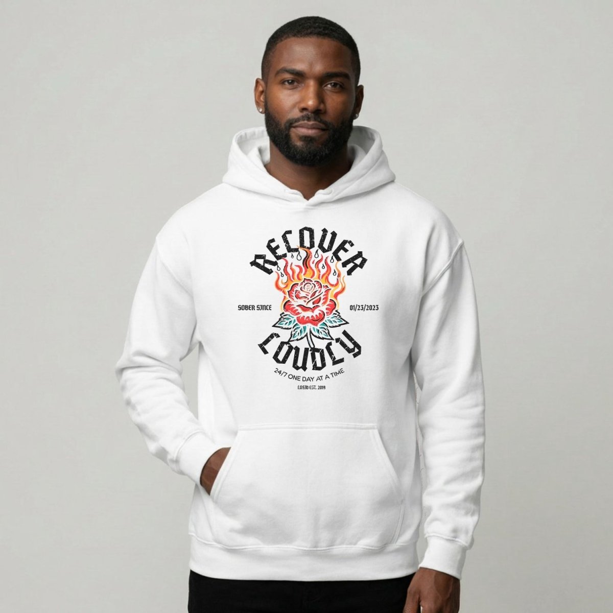 Recover Loudly Custom Sobriety Date Recovery Hoodie featuring the design (view 31)
