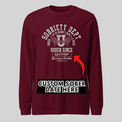 Sobriety Dept Long Sleeve Sober T Shirt close-up view (view 12)