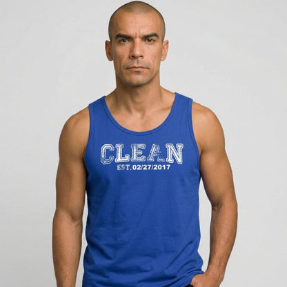 Clean Men's W Personalize Recovery Date Sober Tank Top flat lay styled image (view 13)