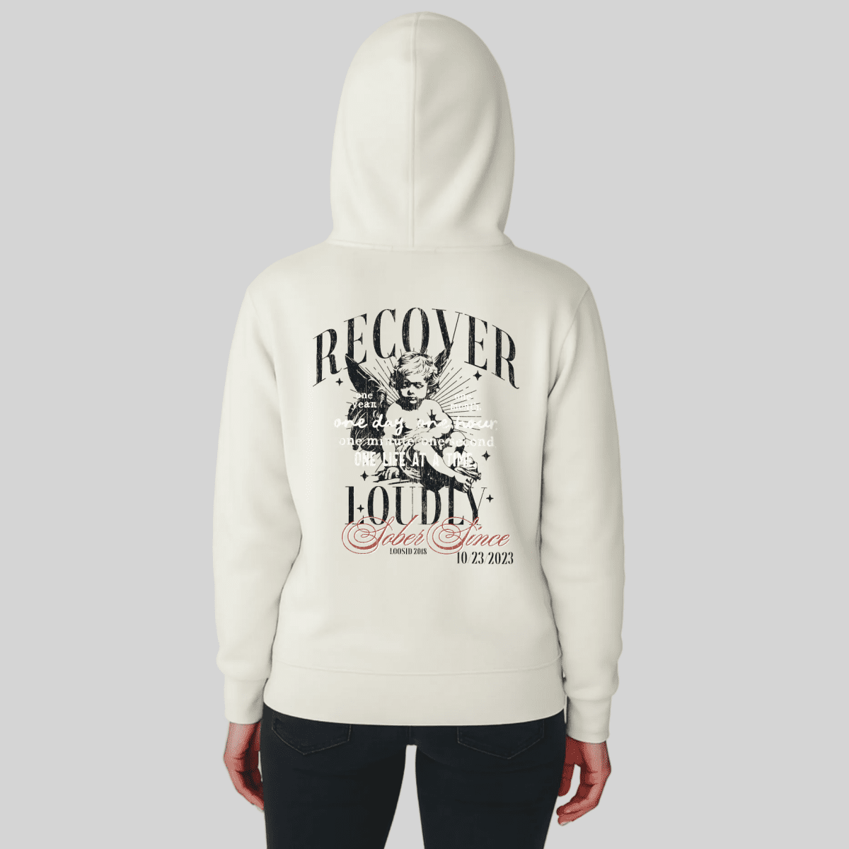 Cream Recover Loudly Hoodie ULTRA Premium Garment Dyed Recovery Hoodie close-up view (view 2)