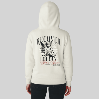 Cream Recover Loudly Hoodie ULTRA Premium Garment Dyed Recovery Hoodie close-up view (view 2)
