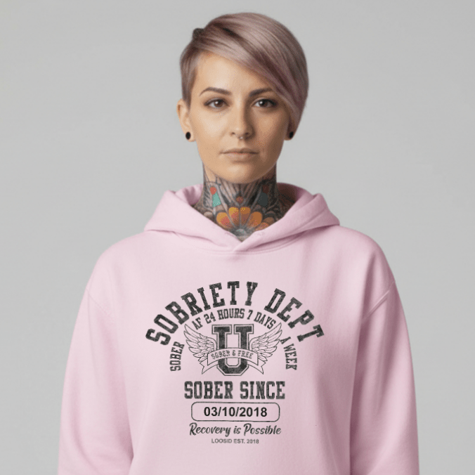 Sobriety Dept Recovery Hoodie side view (view 36)