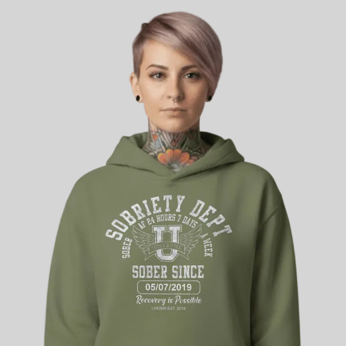 Sobriety Dept Recovery Hoodie side view (view 16)