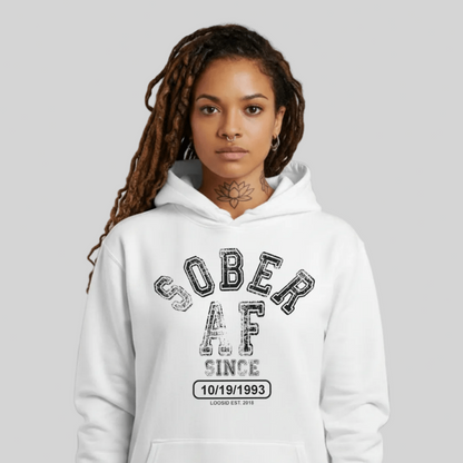 Sober AF Since Recovery Hoodie fit detail (view 29)
