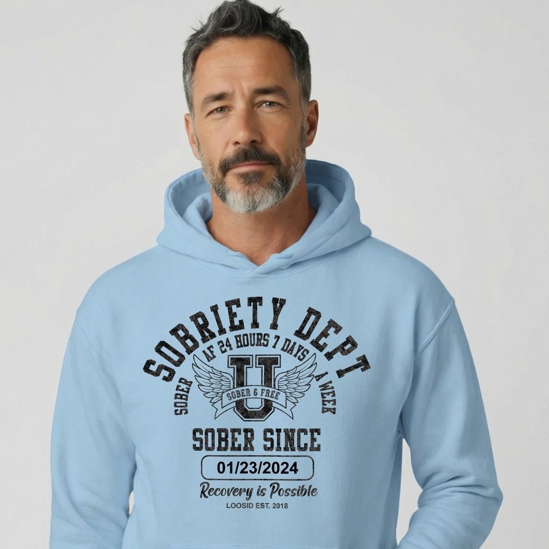 Sobriety Dept Recovery Hoodie close-up view (view 42)