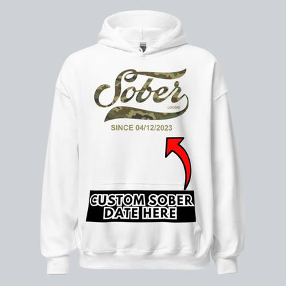 Sober Since Camo Recovery Hoodie back view (view 27)