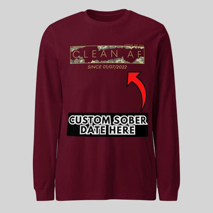 Clean AF Camo Long Sleeve Sober T Shirt close-up view (view 12)