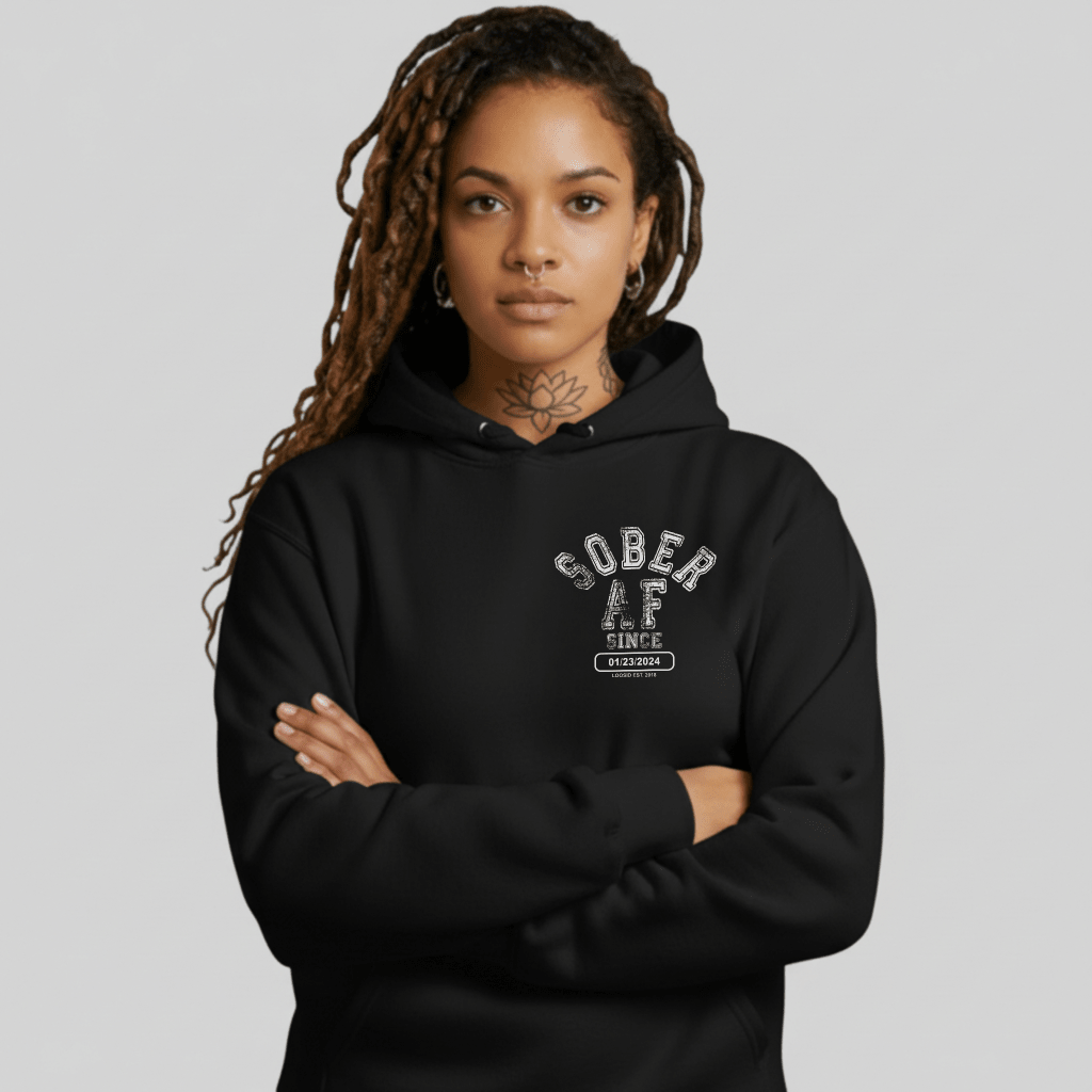 Sober AF Recovery Hoodie lifestyle view (view 5)