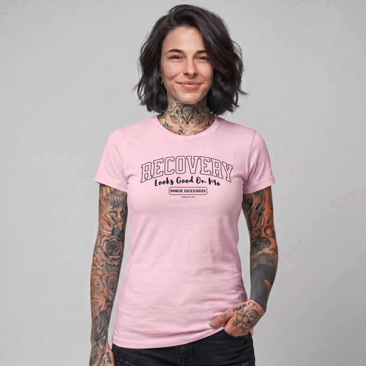 Recovery Looks Good On Me Women garment dyed Sober T Shirt packaging detail (view 28)