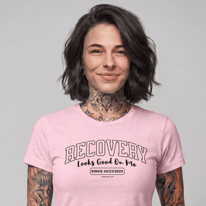Recovery Looks Good On Me Women garment dyed Sober T Shirt back view (view 27)