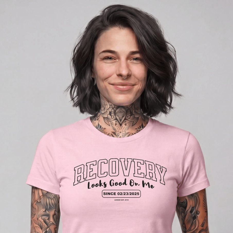 Recovery Looks Good On Me Women garment dyed Sober T Shirt back view (view 27)
