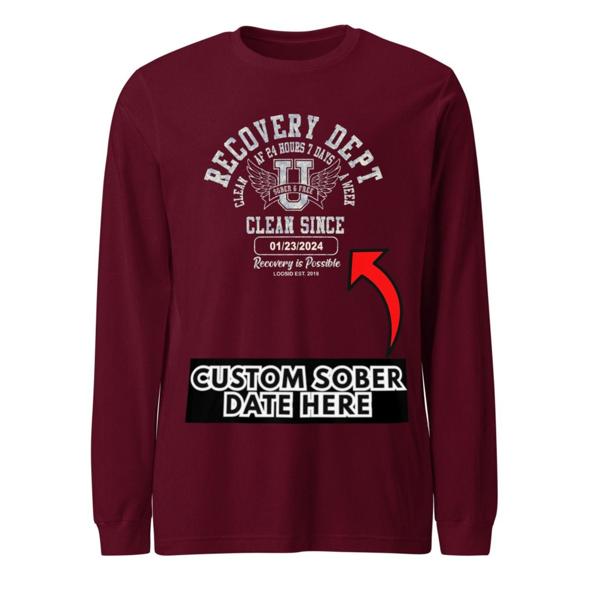 Recovery Dept 24 7 Long Sleeve Sober T Shirt close-up view (view 12)