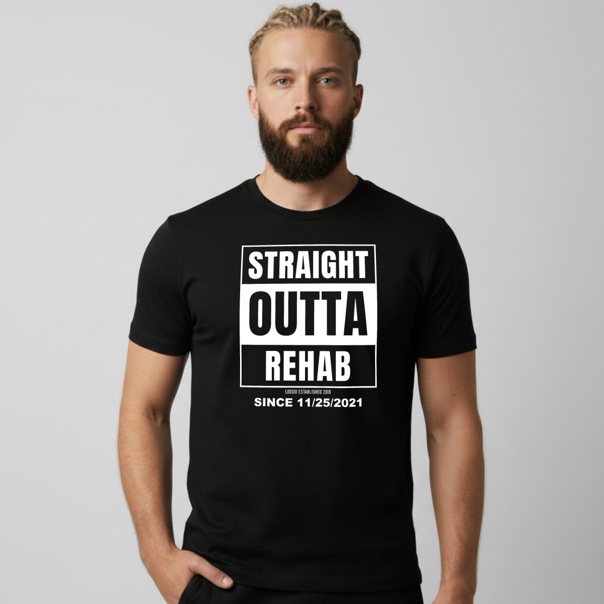 Straight Outta Rehab Sober T Shirt graphic detail (view 4)