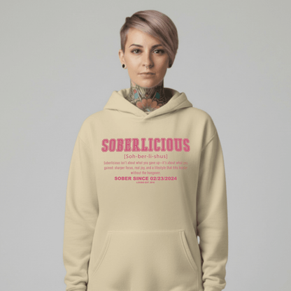 Soberlicious Definition Hoodie w Custom Sobriety Date Recovery Hoodie close-up view (view 22)