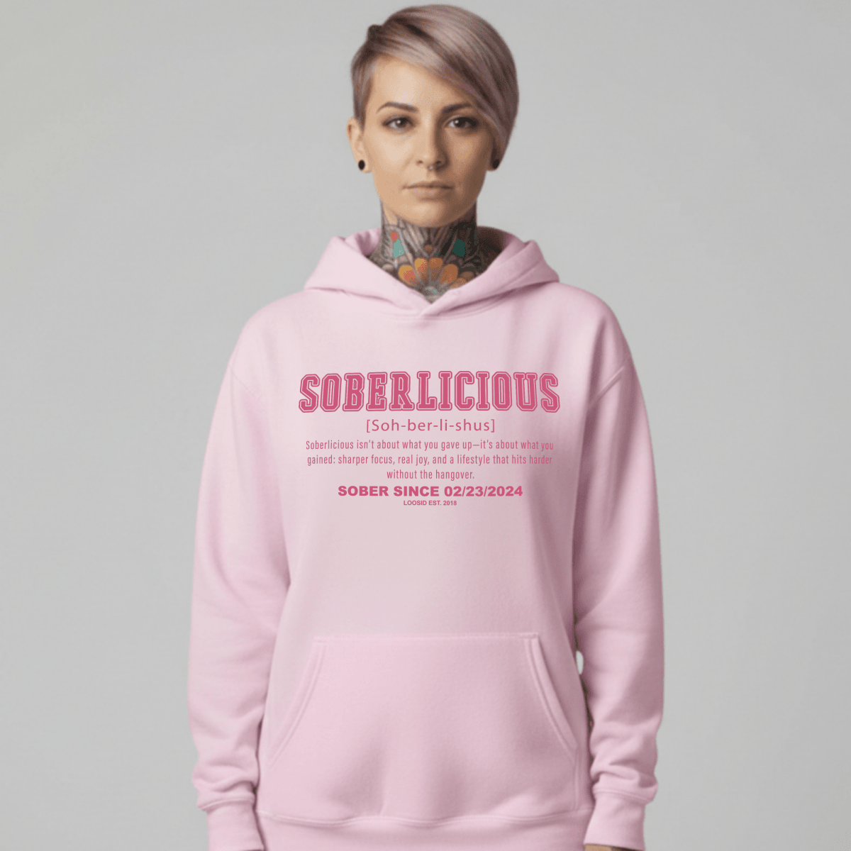Soberlicious Definition Hoodie w Custom Sobriety Date Recovery Hoodie side view (view 16)