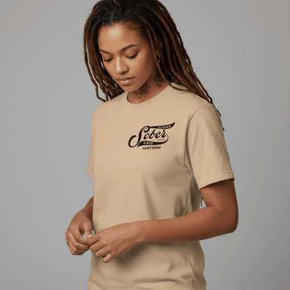 Sober Since Sober T Shirt flat lay styled image (view 13)