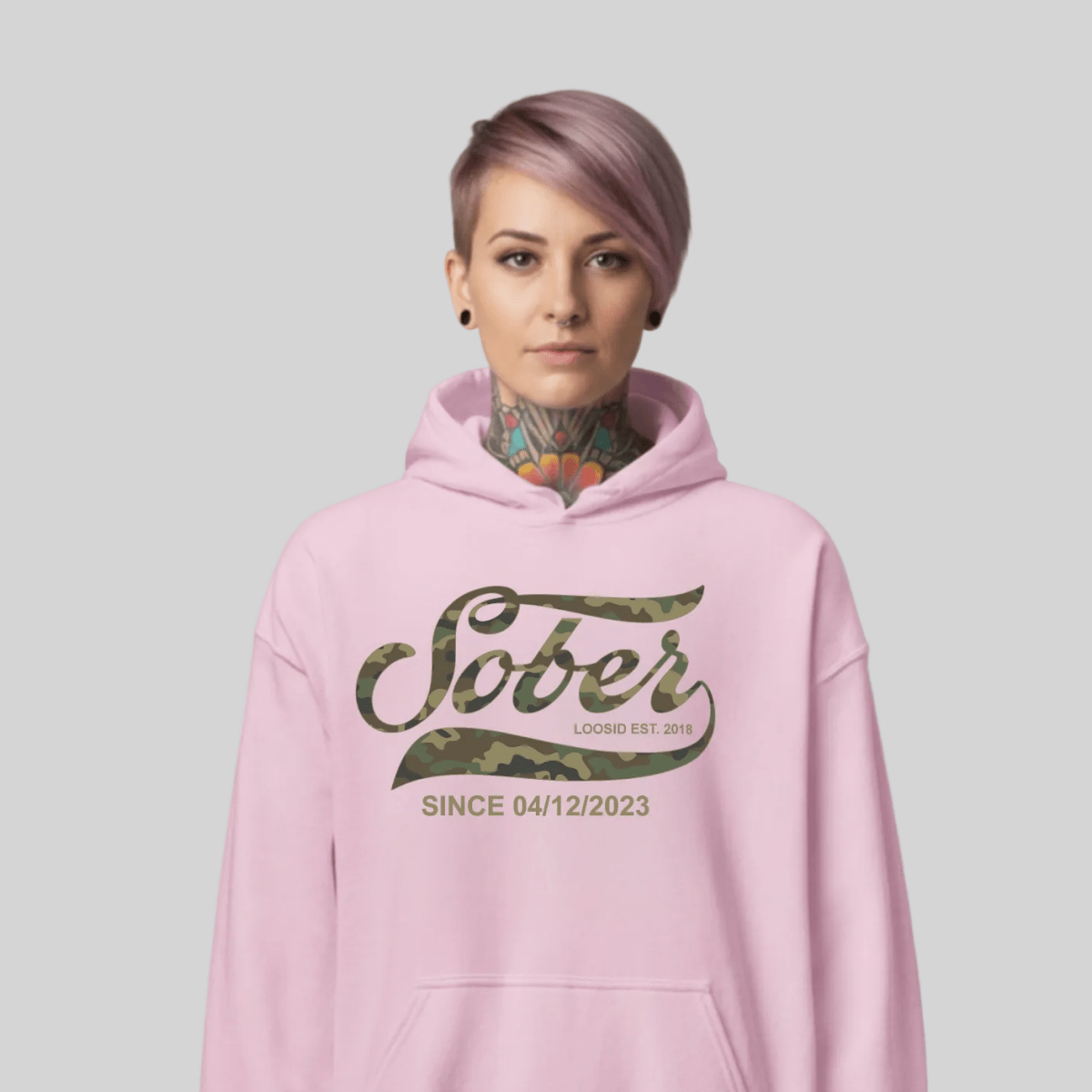 Sober Since Camo Recovery Hoodie featuring the design (view 21)